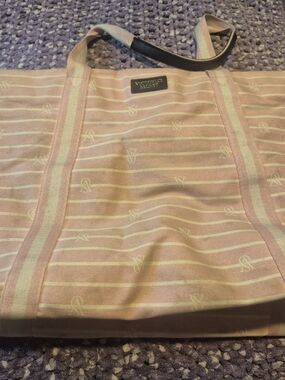 Victoria's Secret Pink and Cream Striped Canvas Tote
